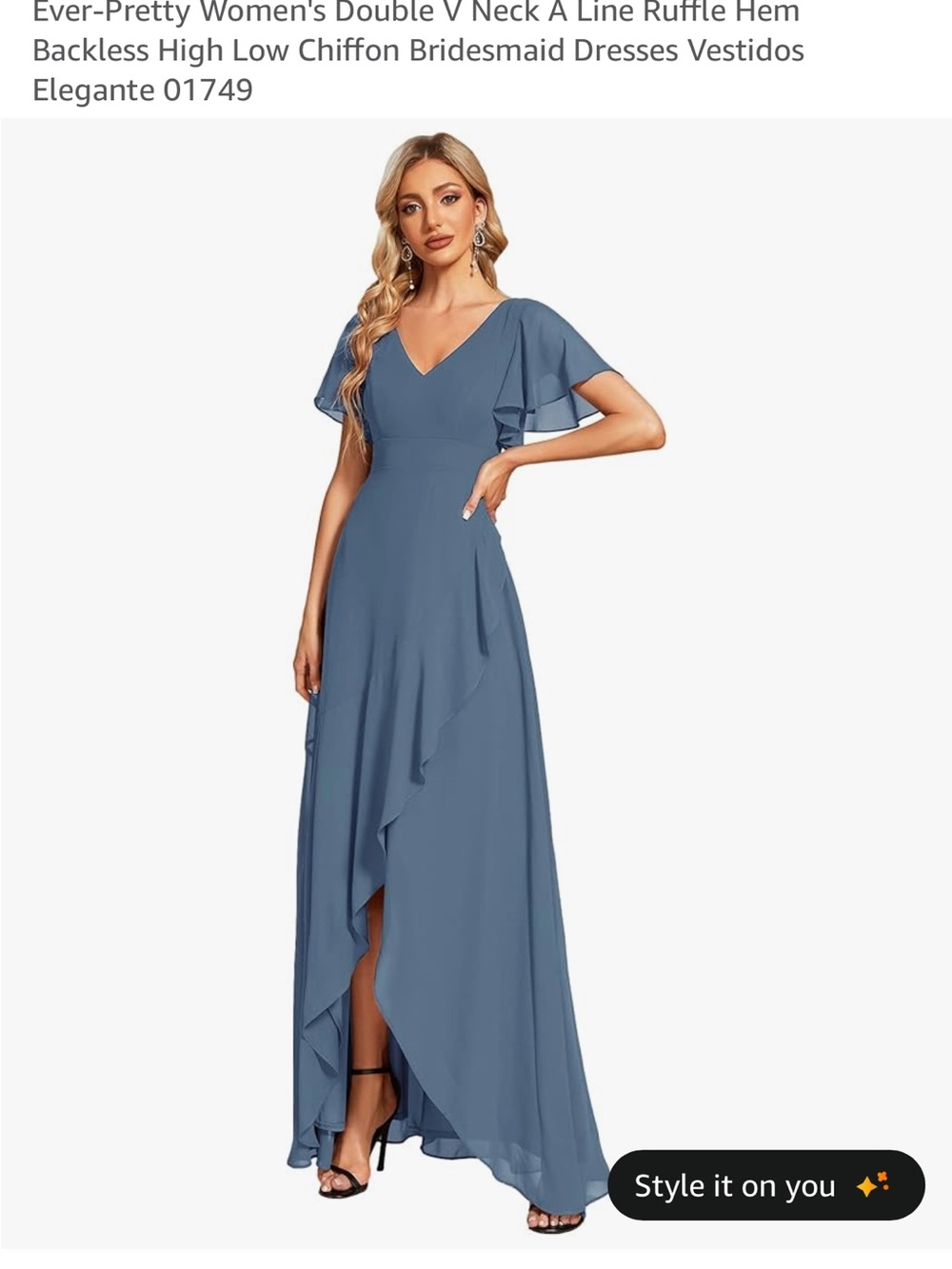 Ever Pretty Dusty Blue V-Neck Ruffle High-Low Maxi Dress